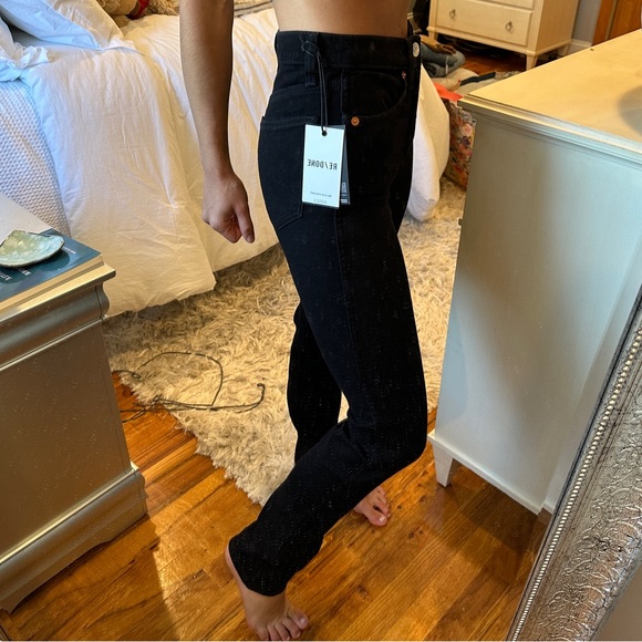 NWT Re/Done 80s Slim Straight Jeans Jet Black Size 24 - Picture 3 of 7
